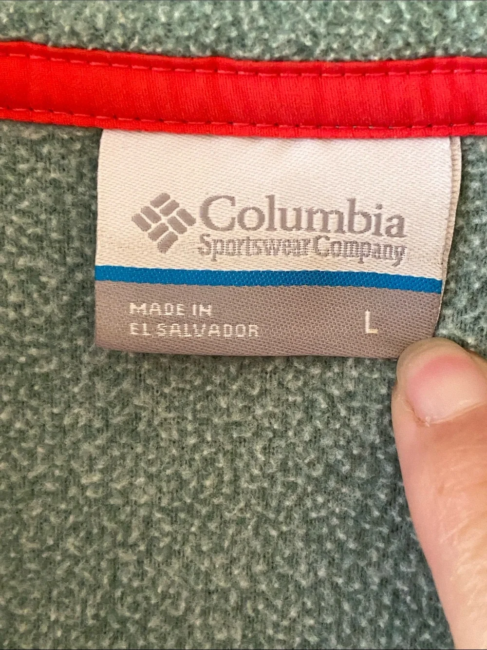 Mens Columbia PFG Fleece, Green and Red Pullover, Size Large